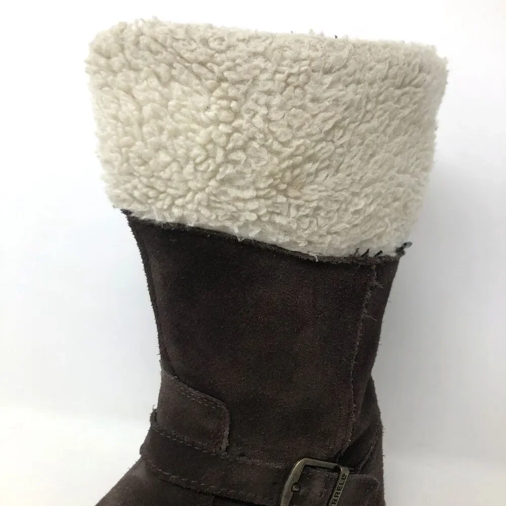 MERRELL Mimosa Harvest Suede Boots Kids Girls US 5 Brown Buckle Sherpa Winter